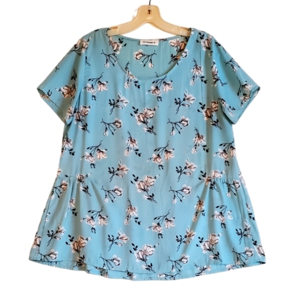 ee:some Blue Floral Ruffle Sides Dressy Blouse‎ Top Medium Pre-owned Women